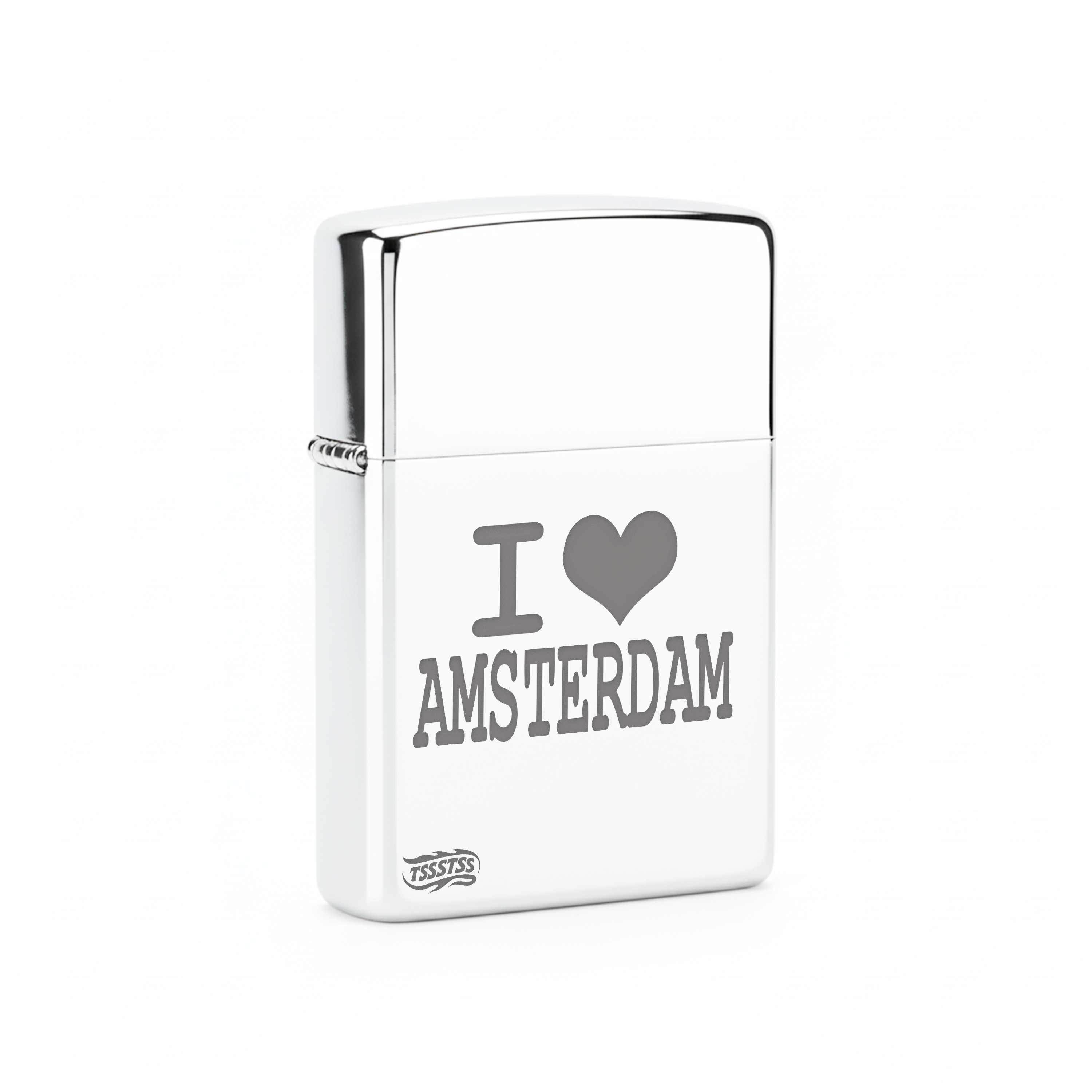 Isqueiro Cromado Polido 'I Love Amsterdam'