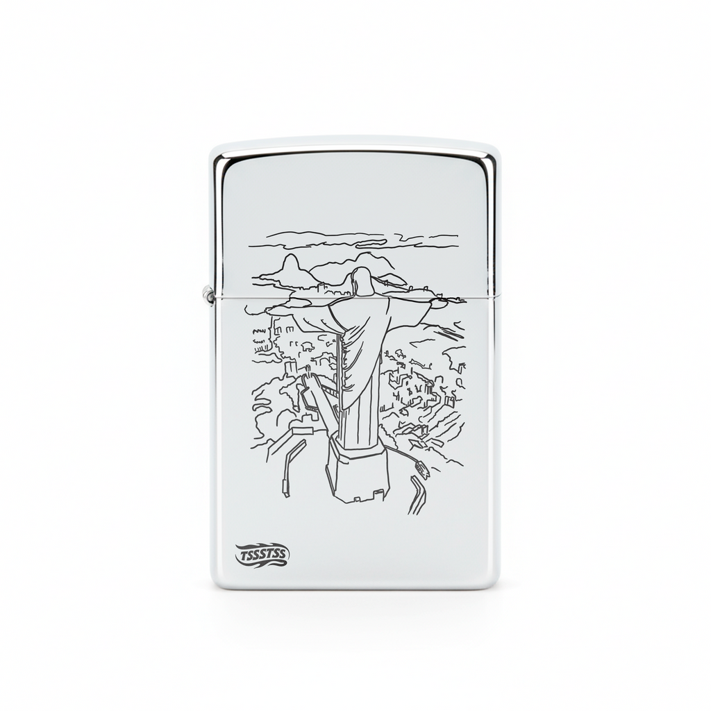 Isqueiro Cromado Polido 'Cristo Redentor'