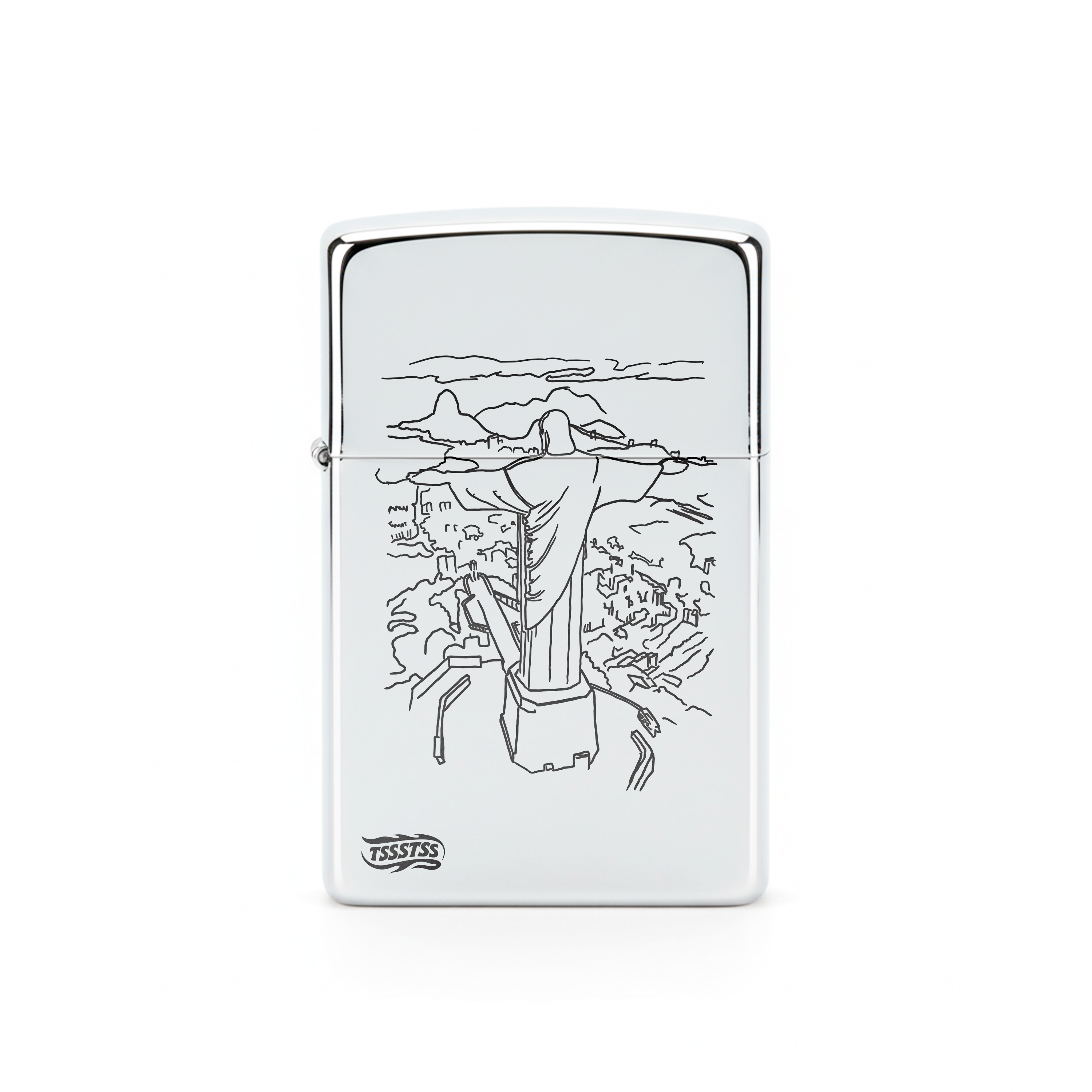 Isqueiro Cromado Polido 'Cristo Redentor'