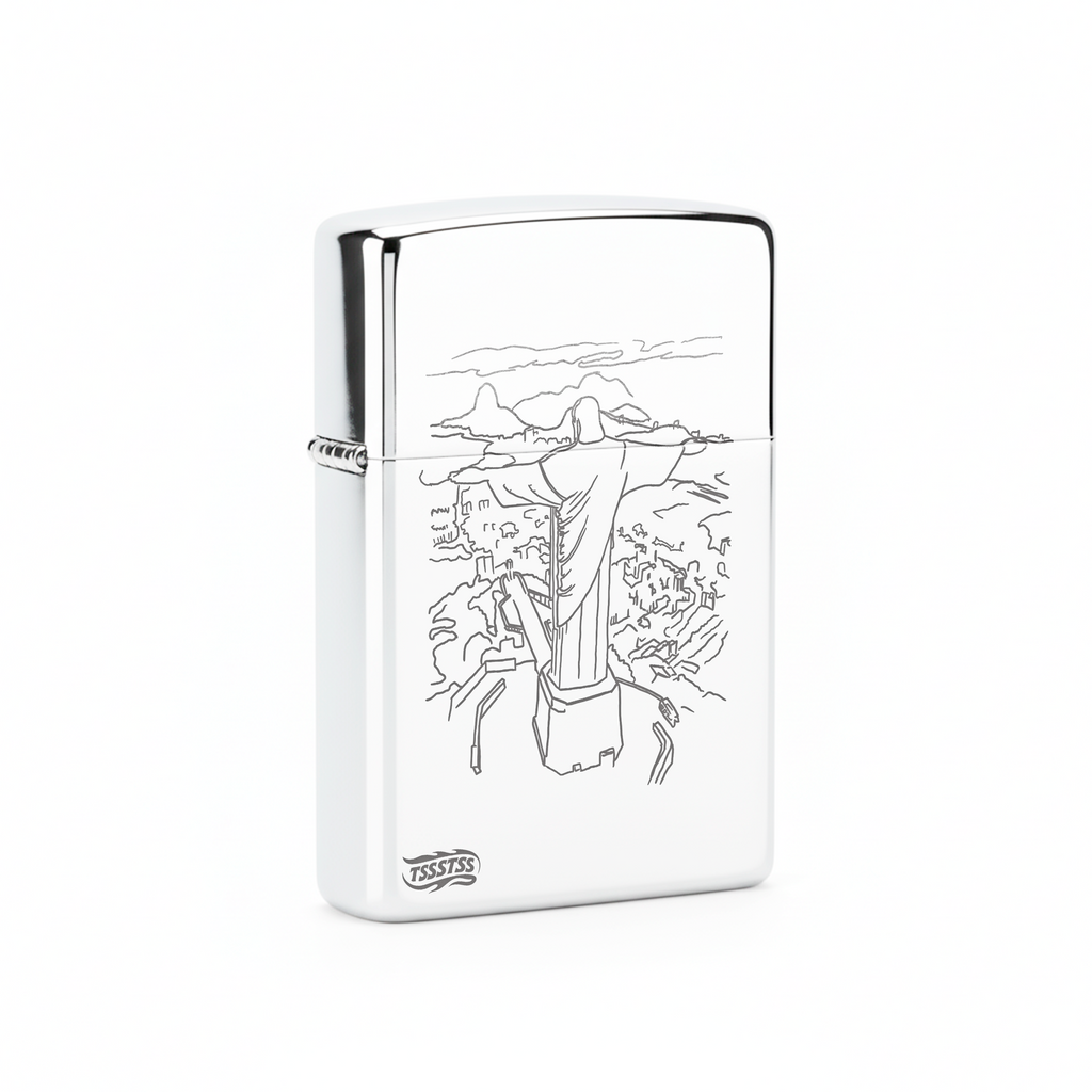 Isqueiro Cromado Polido 'Cristo Redentor'