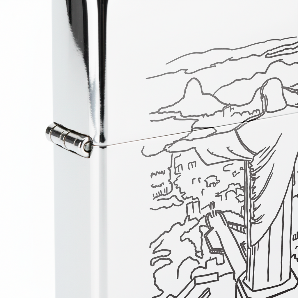 Isqueiro Cromado Polido 'Cristo Redentor' detalhe 5