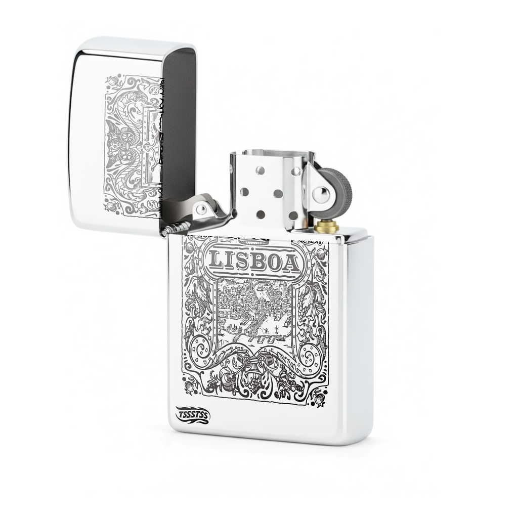 Isqueiro Cromado Polido 'Lisboa' detalhe 2