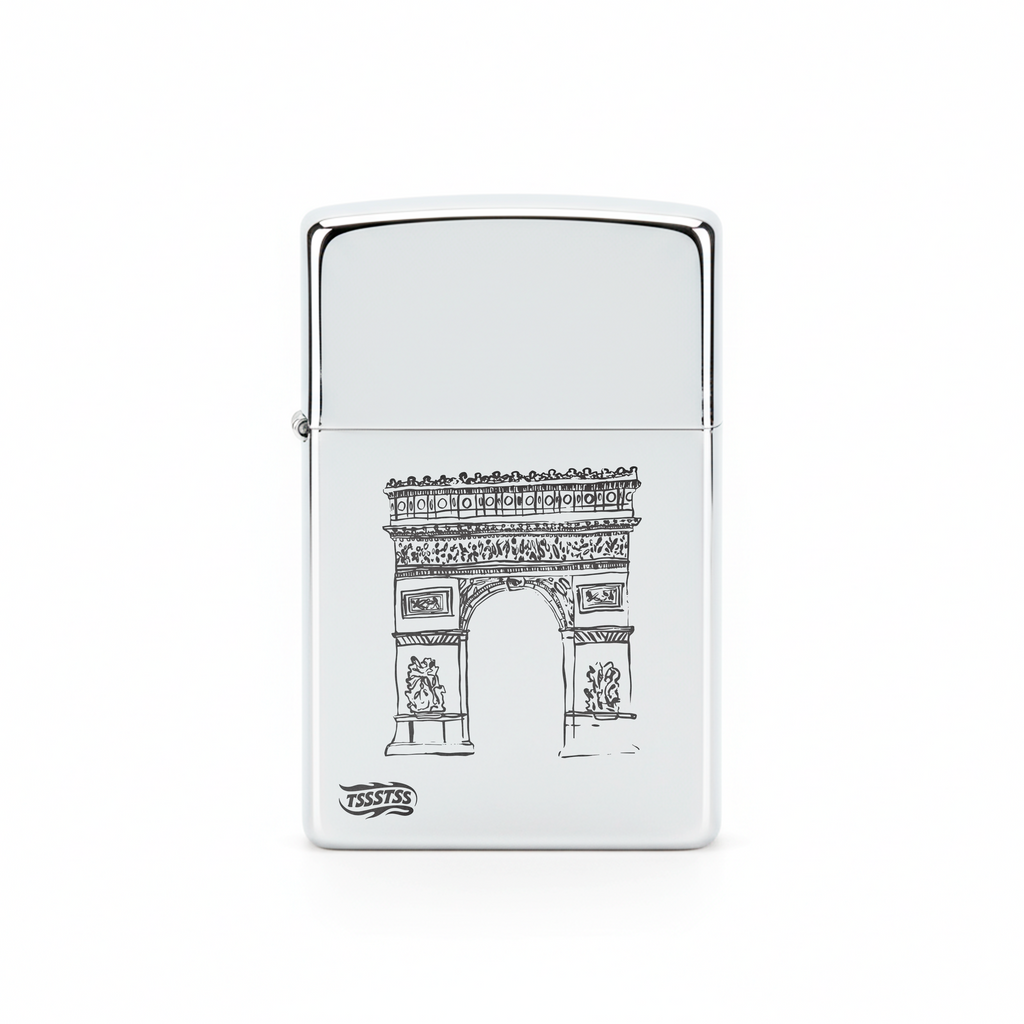 Isqueiro Cromado Polido 'Arco do Triunfo'