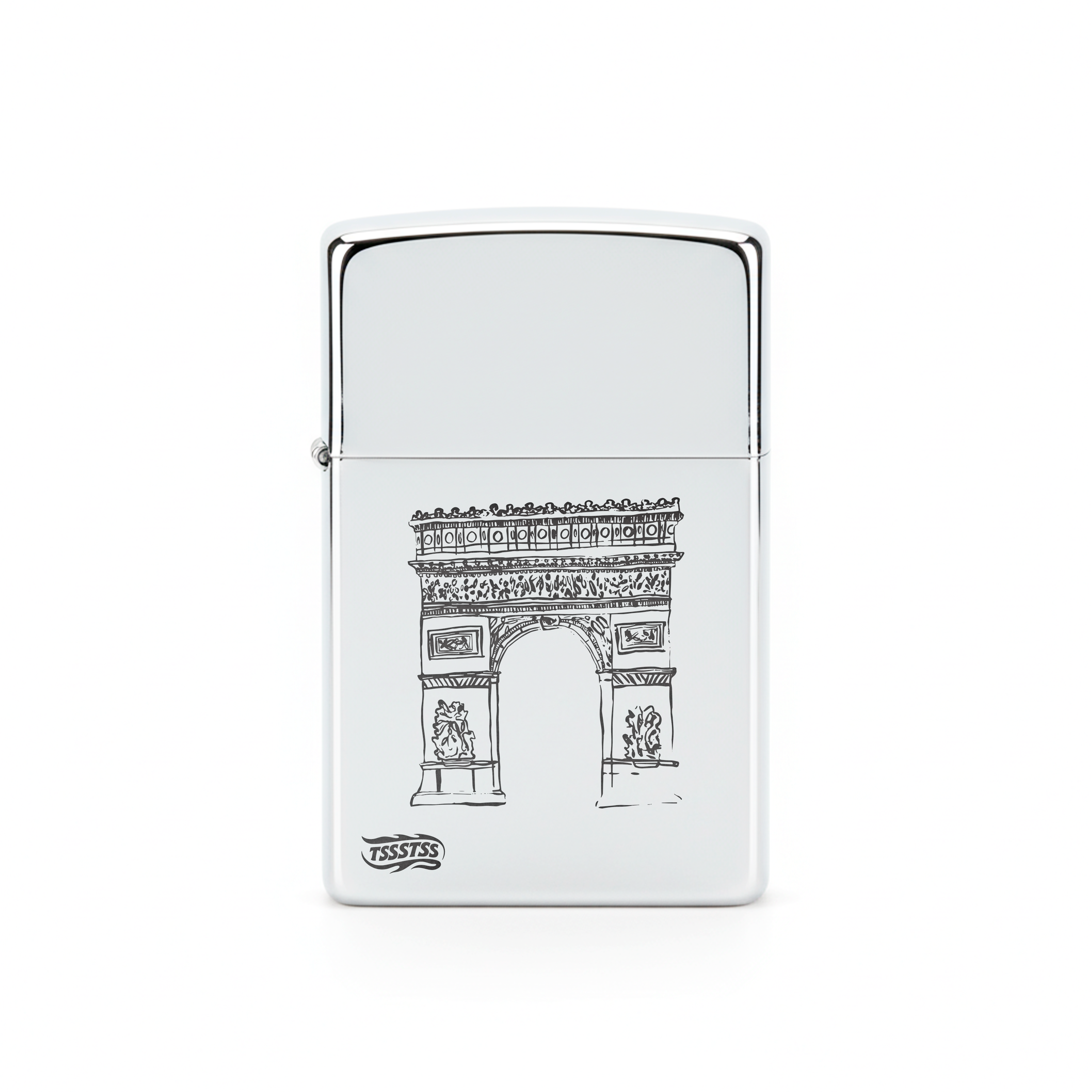 Isqueiro Cromado Polido 'Arco do Triunfo'