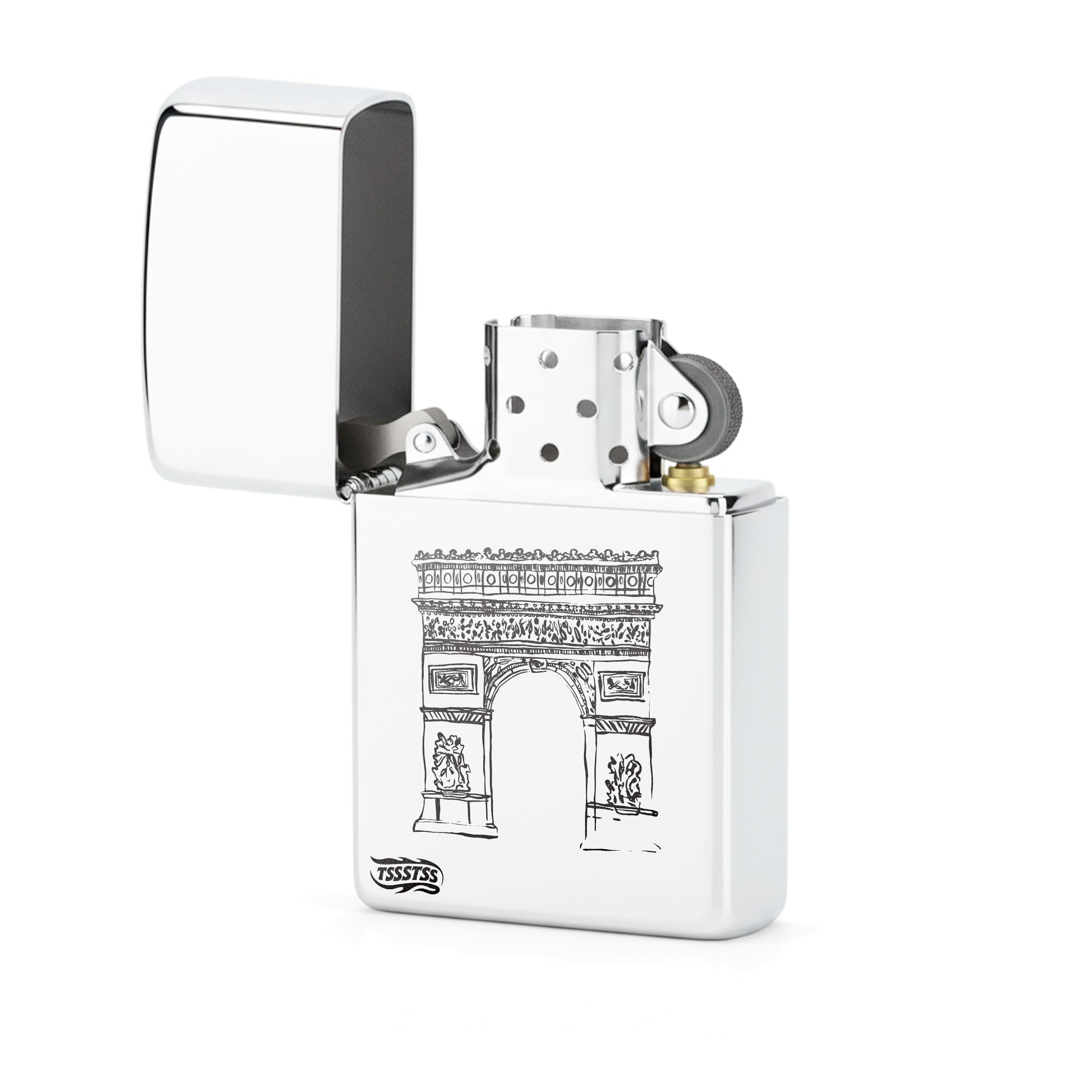 Isqueiro Cromado Polido 'Arco do Triunfo'