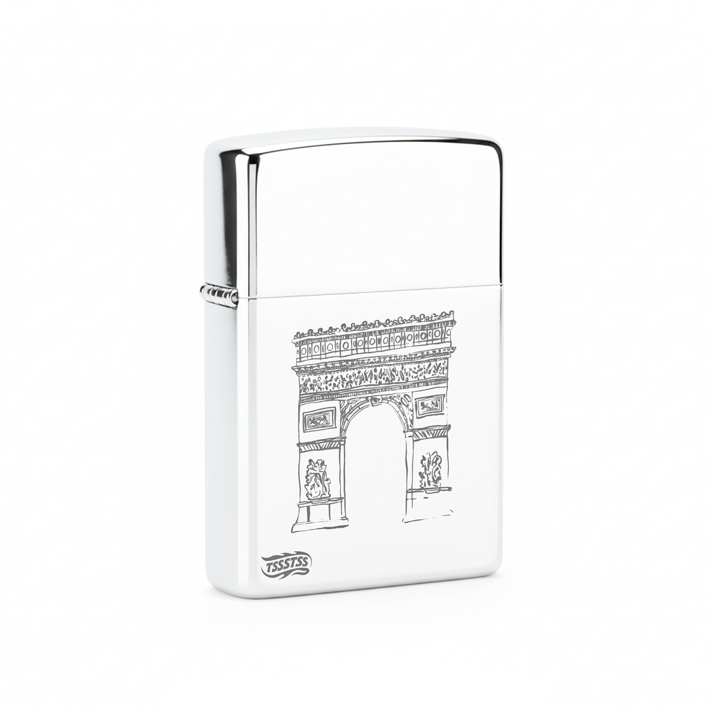 Isqueiro Cromado Polido 'Arco do Triunfo'