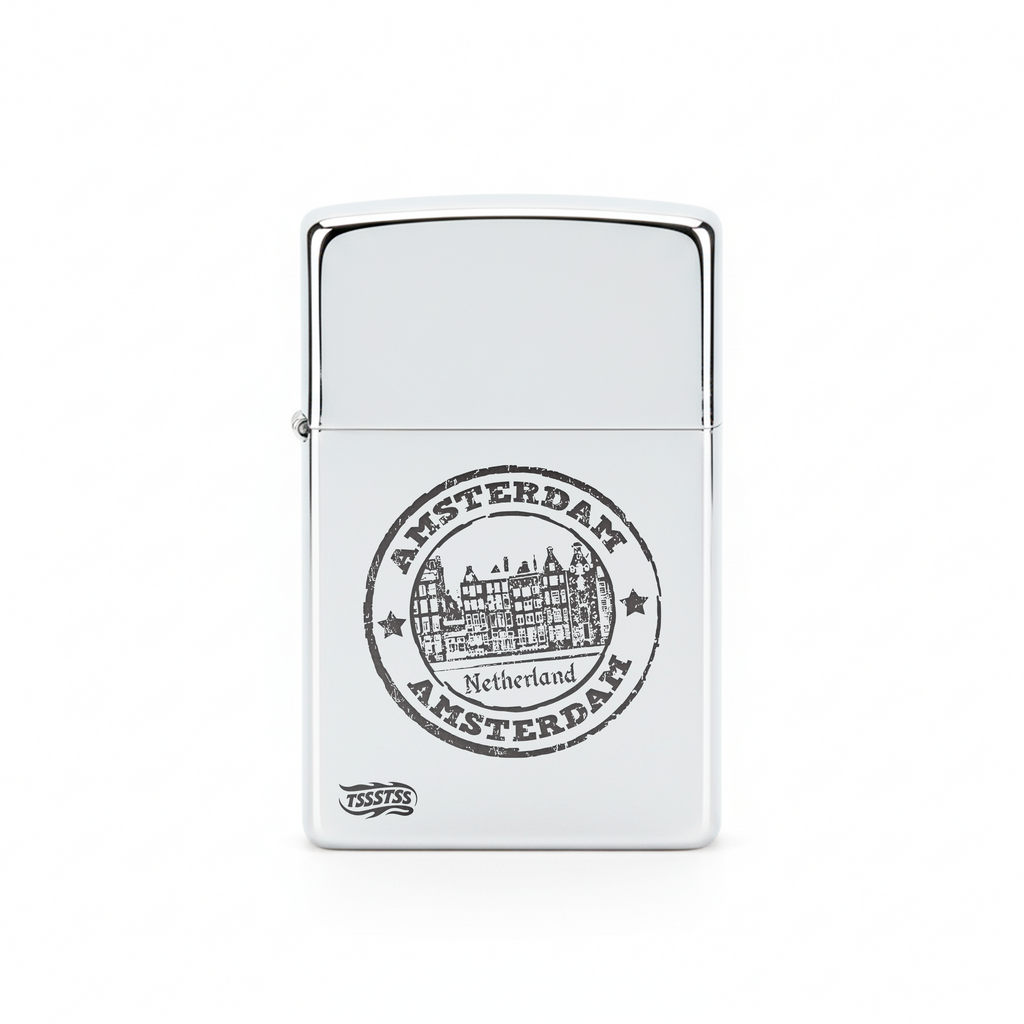 Isqueiro Cromado Polido 'Amsterdam, Netherlands'