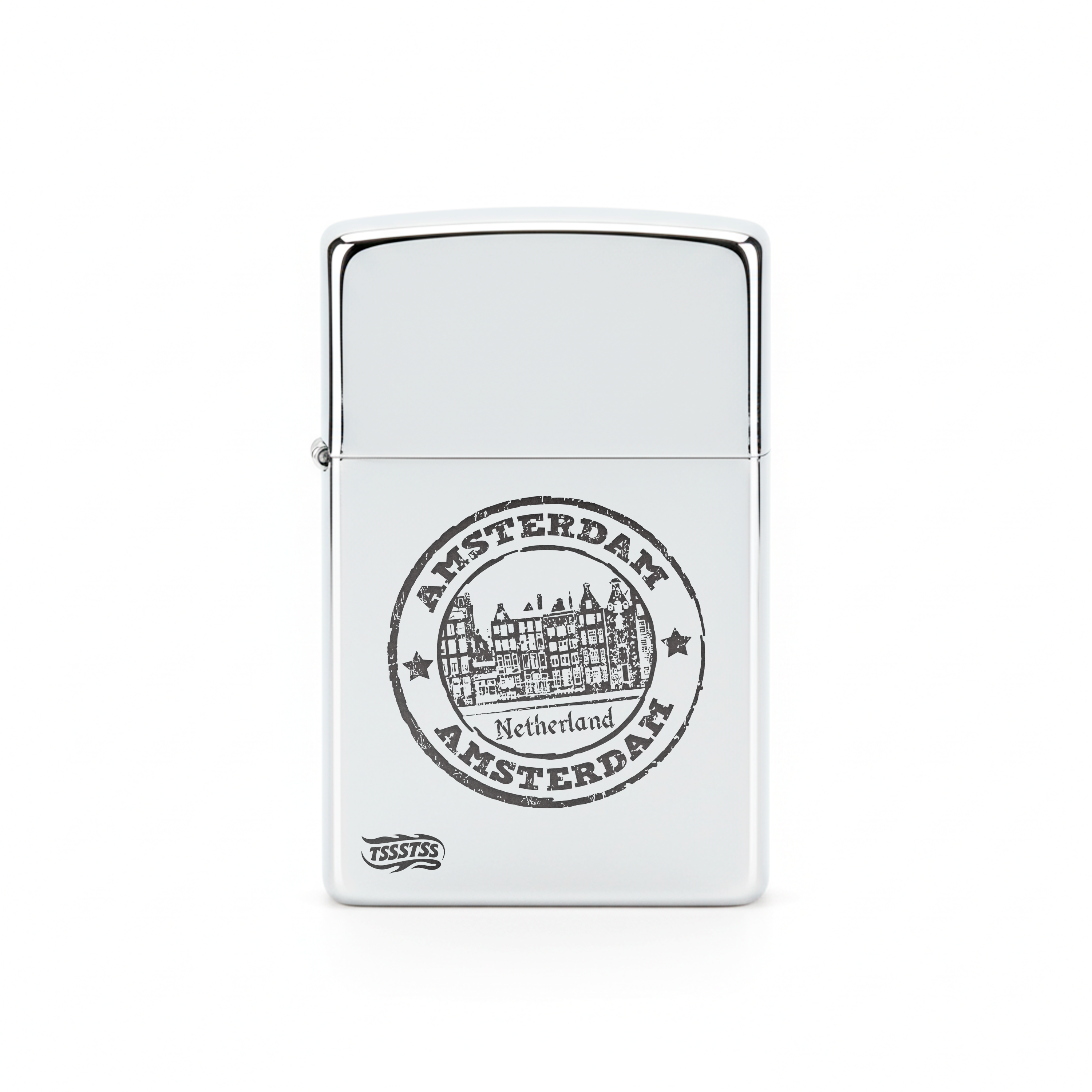 Isqueiro Cromado Polido 'Amsterdam, Netherlands'