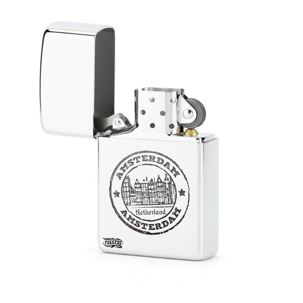 Isqueiro Cromado Polido 'Amsterdam, Netherlands'