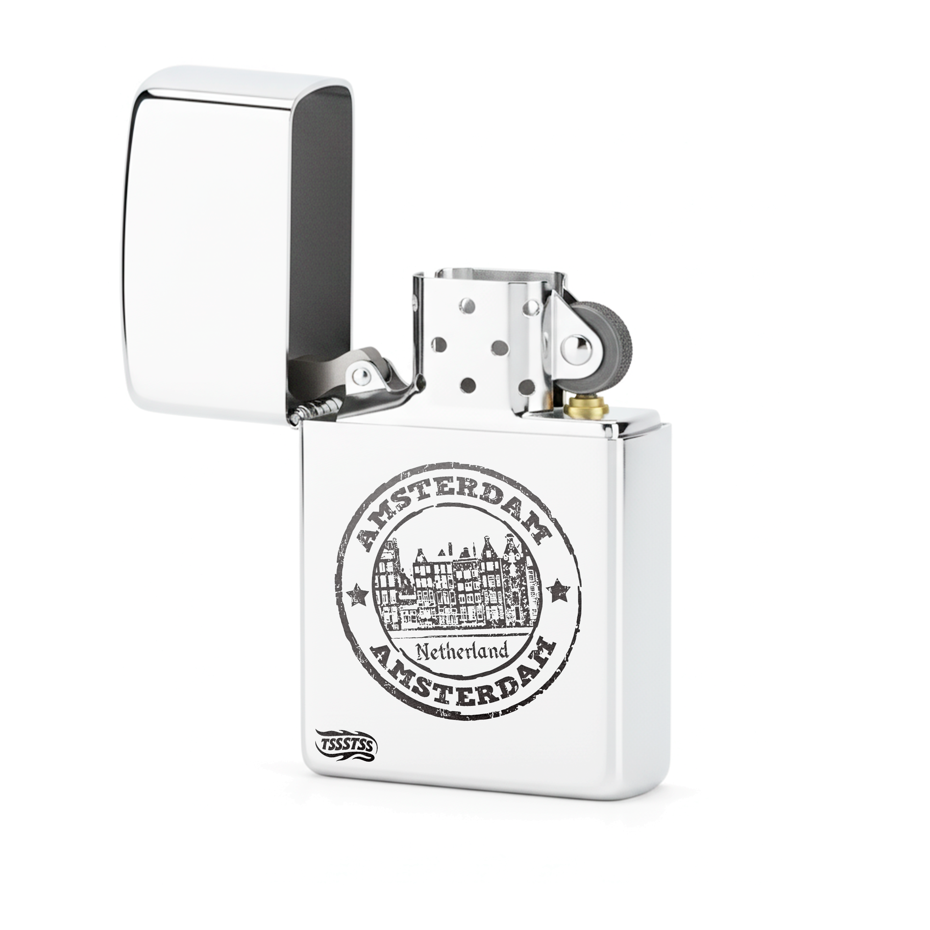 Isqueiro Cromado Polido 'Amsterdam, Netherlands'