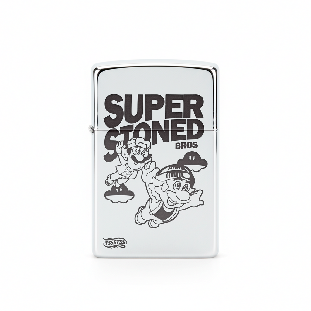 Isqueiro Cromado Polido 'Super Stoned Bros'