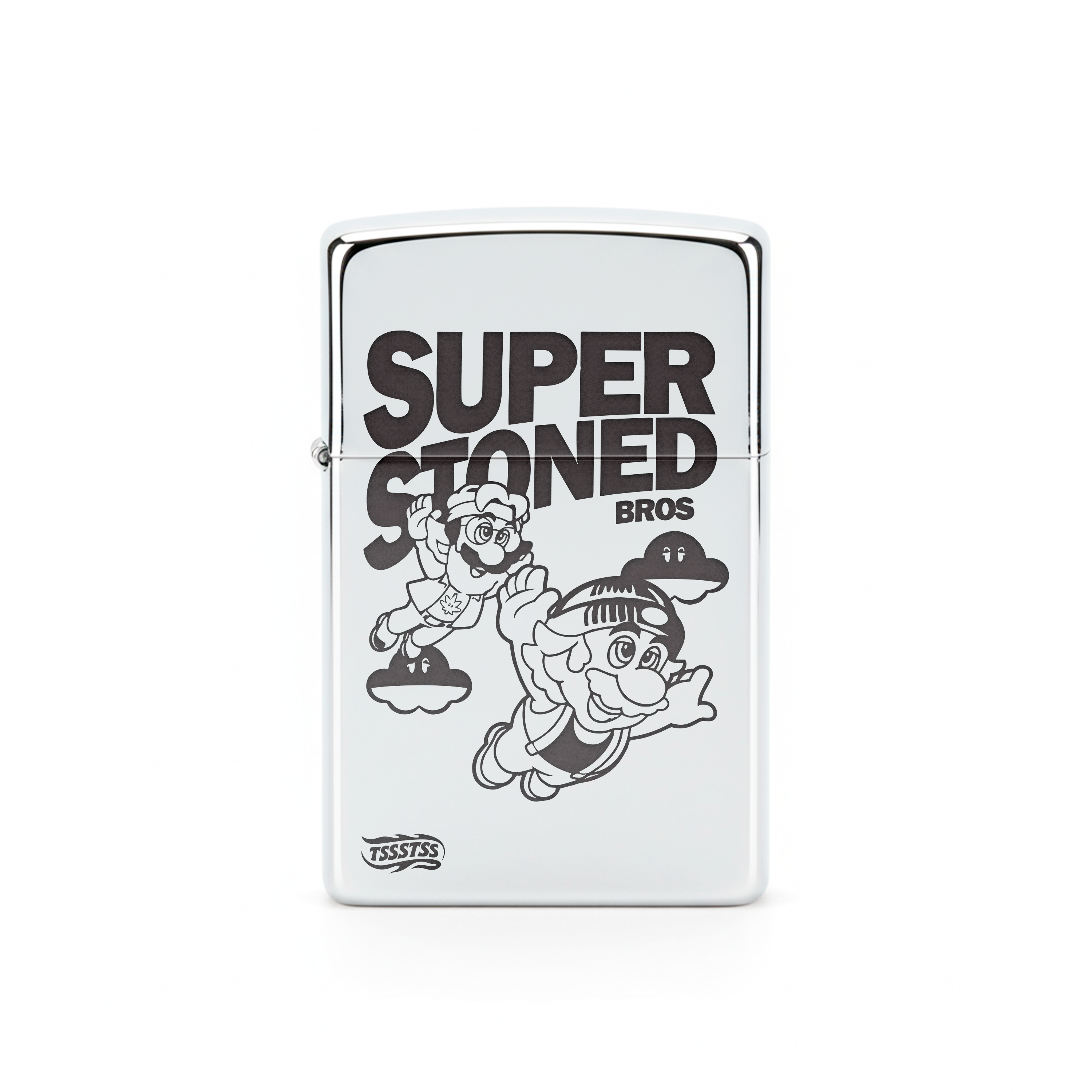 Isqueiro Cromado Polido 'Super Stoned Bros'