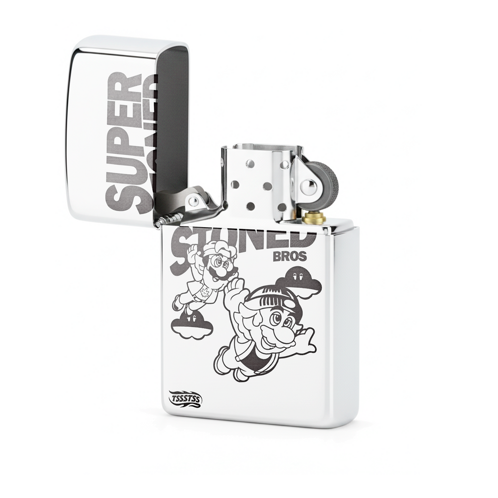 Isqueiro Cromado Polido 'Super Stoned Bros'