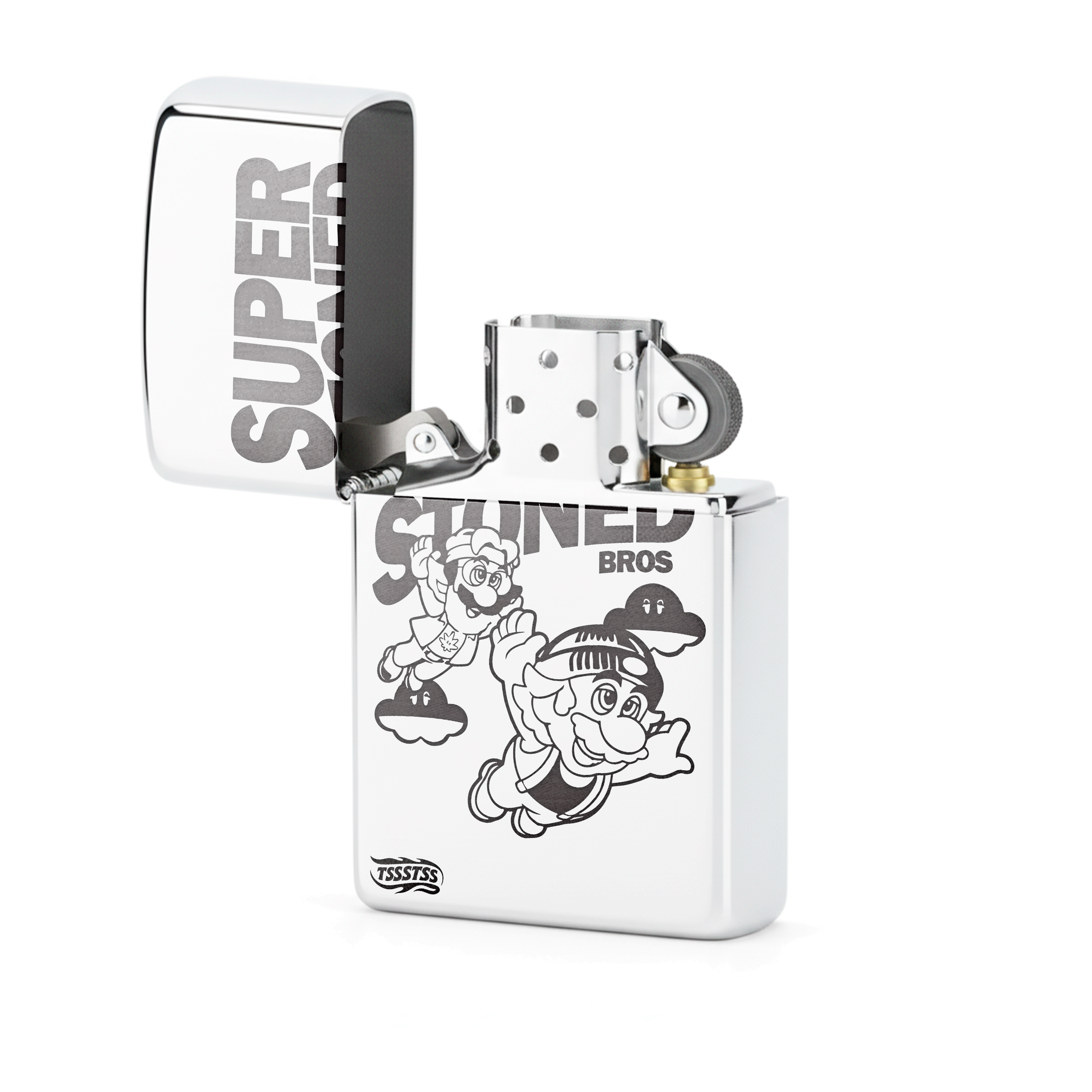 Isqueiro Cromado Polido 'Super Stoned Bros'