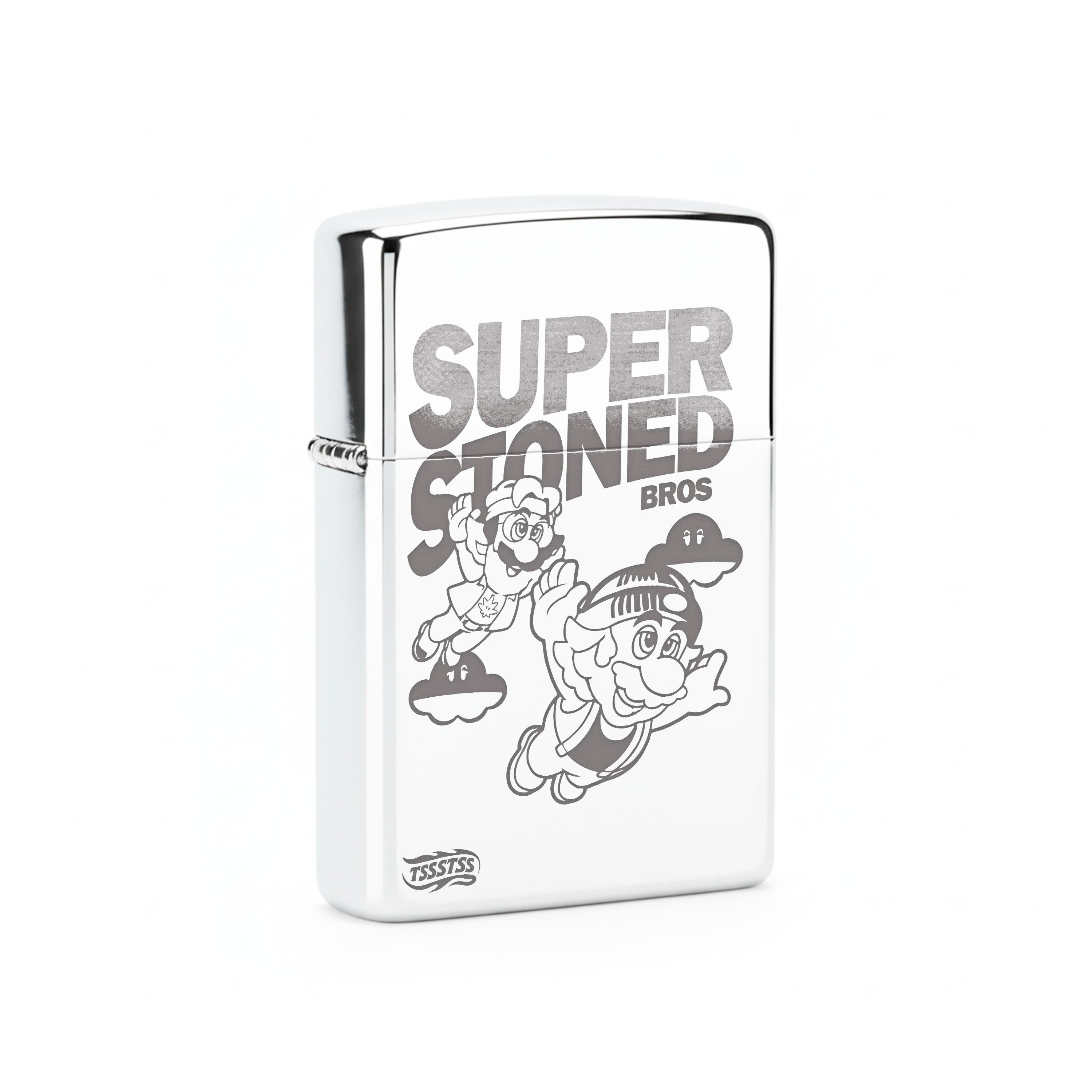 Isqueiro Cromado Polido 'Super Stoned Bros'