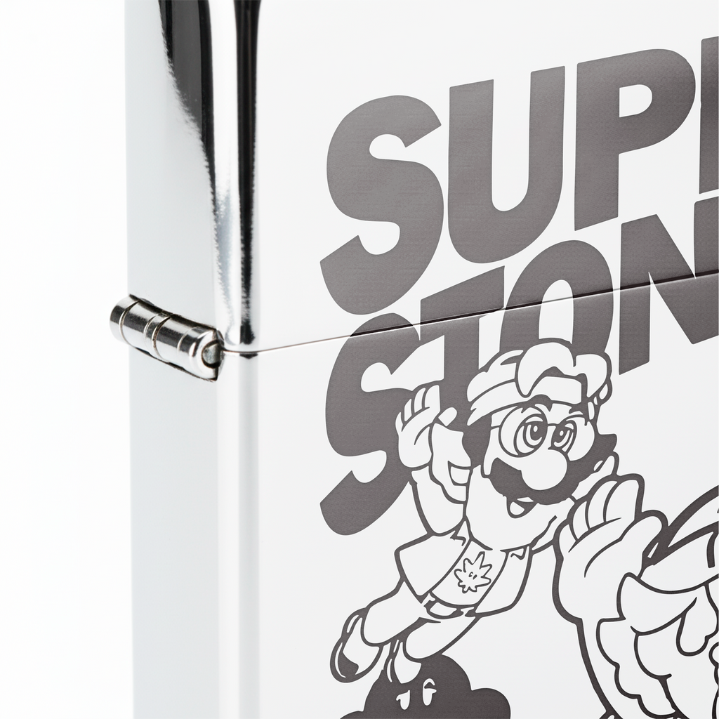 Isqueiro Cromado Polido 'Super Stoned Bros' detalhe 5